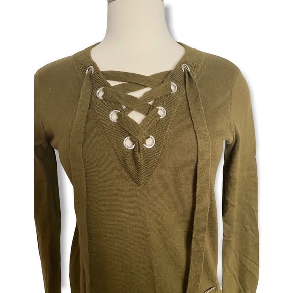 Abercrombie & Fitch Olive Lace Up Sweater - Picture 2 of 5
